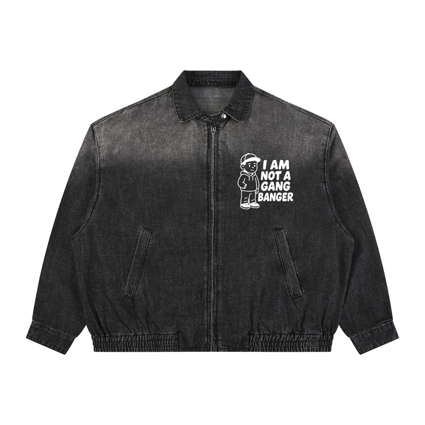 Unisex Vintage Wash Full-Zip Denim Jacket
