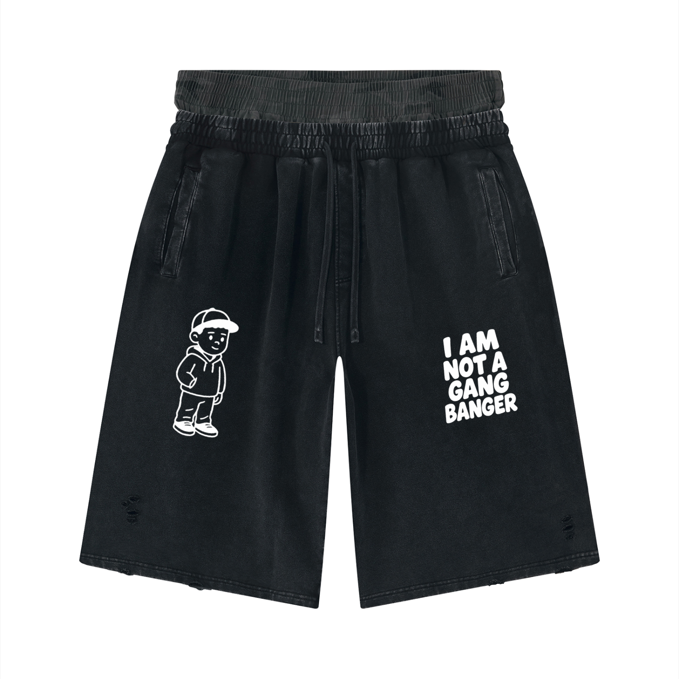 Unisex Vintage Wash Distressed Wide Leg Shorts