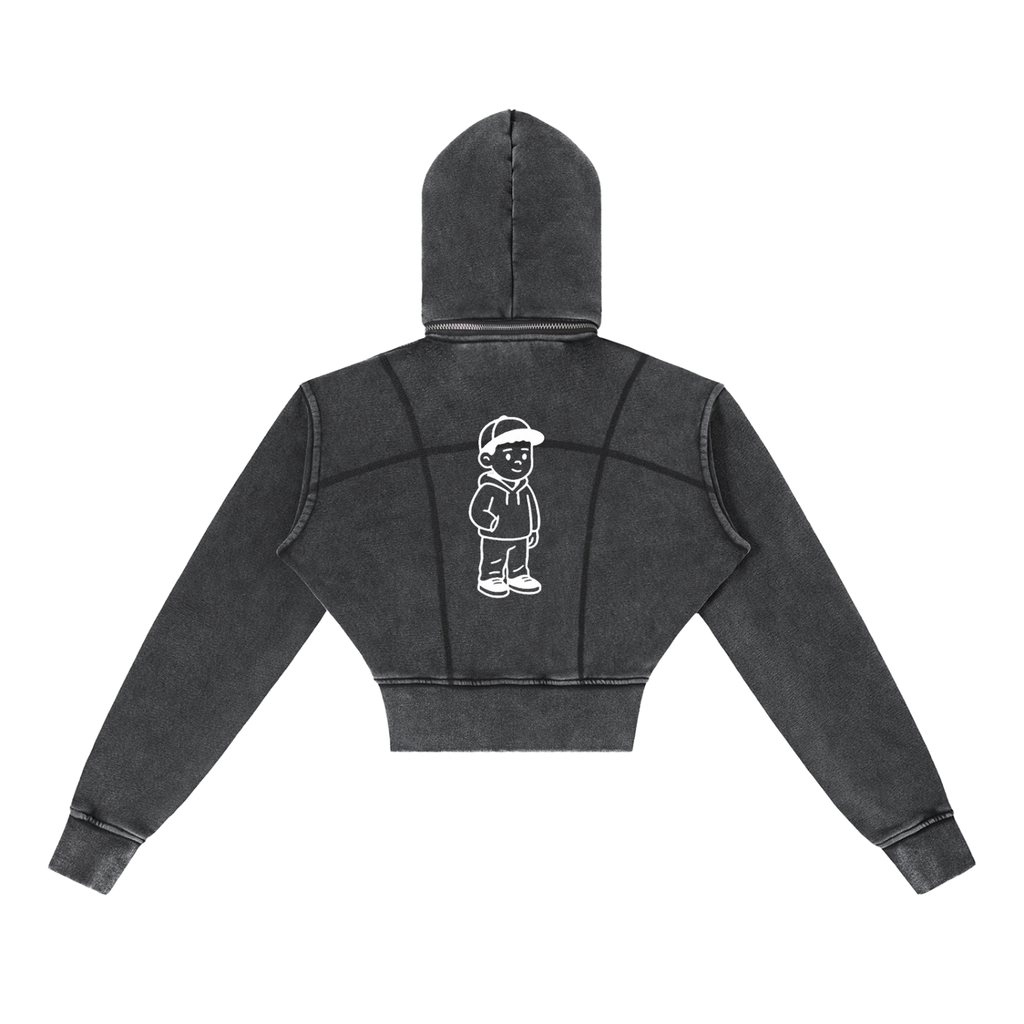Vintage Washed Cropped Fleece Hoodie