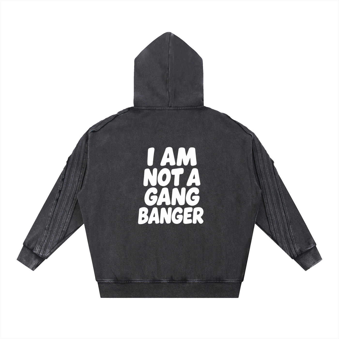 Snow Washed Tape Raw Edge Zip Hoodie