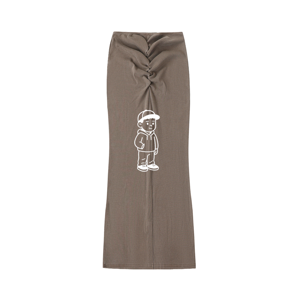 Dyed Washed Drawstring Maxi Skirt