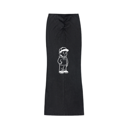 Dyed Washed Drawstring Maxi Skirt